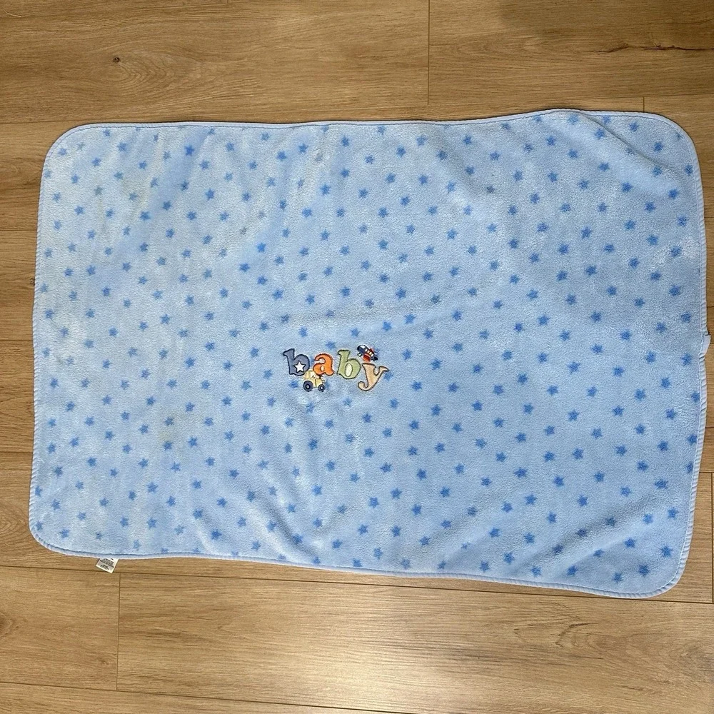 Parents Choice Walmart Plush Baby Blanket Blue Stars Tractor Airplane Blanky